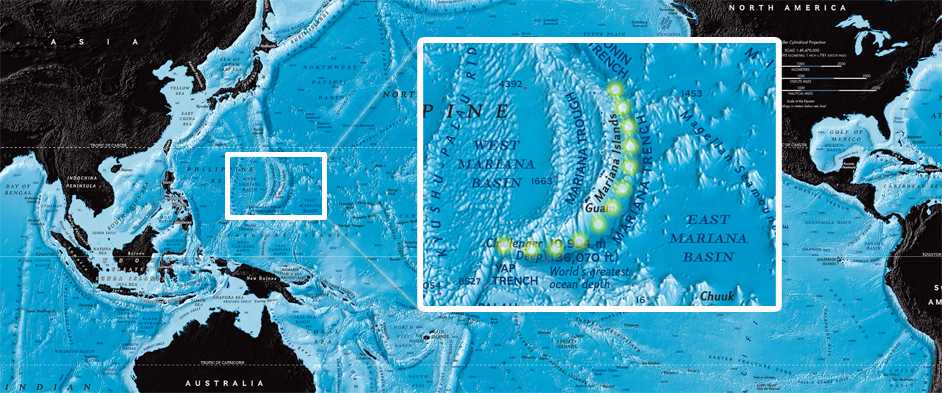 mariana trench map dots